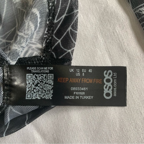 ASOS Top Black Sheer Cropped Long Sleeve Spider Web Moth Print Gothic Trad Goth - Picture 9 of 14